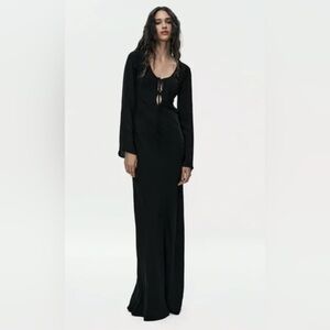 Zara LONG OPEN BACK DRESS. Black. Size L. New with Tags.